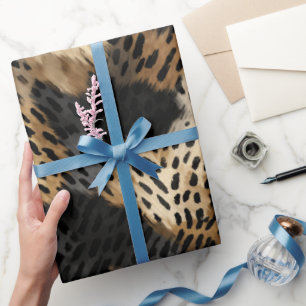 Black Gold Cream Leopard Animal Print Wrapping Paper