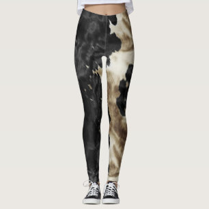 Black Gold Cream Western Cowhide Leggings