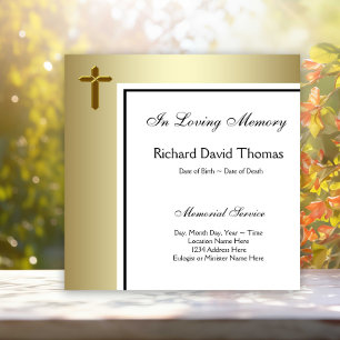 Black Gold Cross In Loving Memory Memorial Invitation