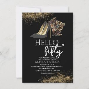  Black Gold Crown 50th Birthday Invitation