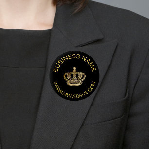Black gold crown name website business 6 cm round badge