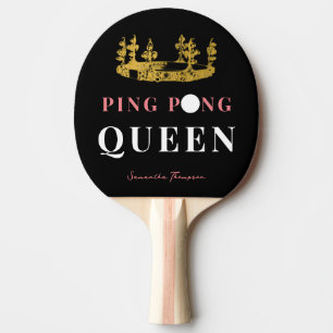 Black & Gold Crown Ping Pong Queen Personalized  Paddle