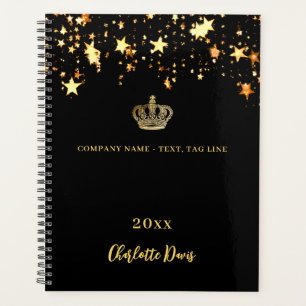 Black gold crown stars name year business 2027 planner