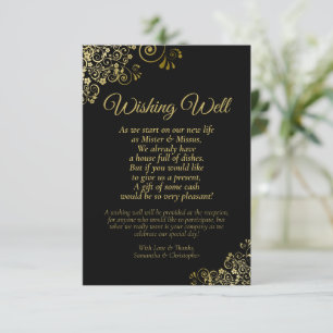 Black & Gold Curls Wedding Wishing Well Poem Enclosure Card