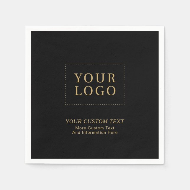 Black & Gold | Custom Business Logo Promotional Napkin (Front)