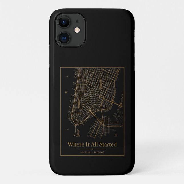 Black Gold Custom City Map iPhone Case  (Back)