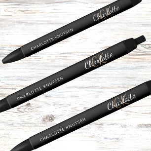 Black gold custom monogram name script black ink pen