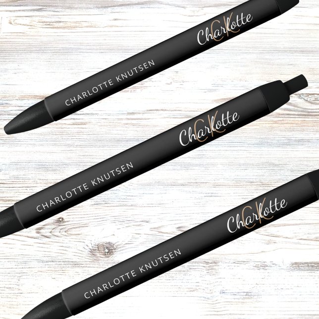 Black gold custom monogram name script ink pen (Creator Uploaded)