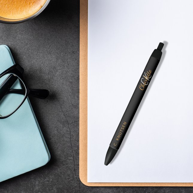 Black gold custom monogram name script ink pen (Creator Uploaded)