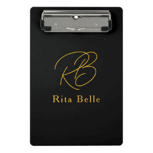 Black Gold Custom Name Elegant  Mini Clipboard