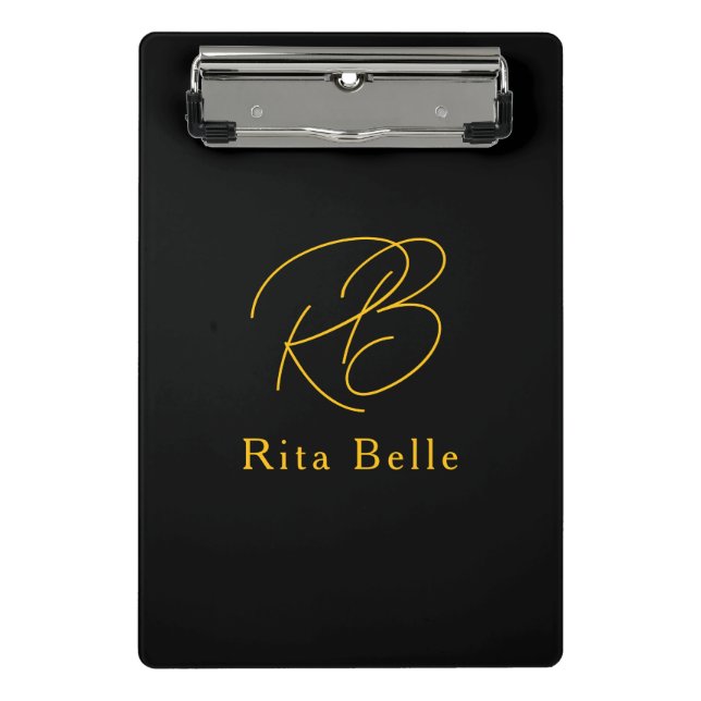 Black Gold Custom Name Elegant  Mini Clipboard (Front)