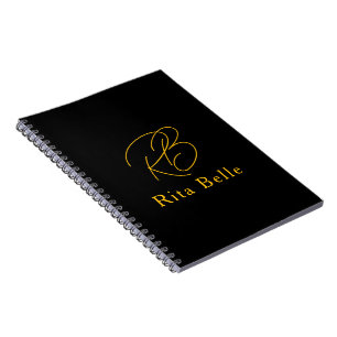 Black Gold Custom Name Elegant Spiral Notebook