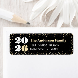 Black Gold Custom Number New Year Bold Name Modern Return Address Label