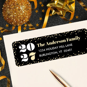 Black Gold Custom Number New Year Bold Name Modern Return Address Label