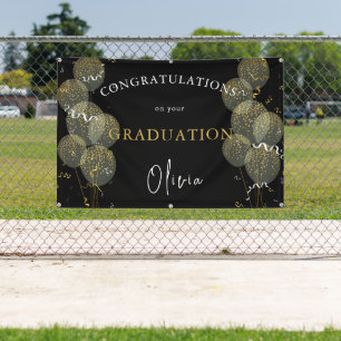 Black & Gold Custom Party Personalised Graduation Banner