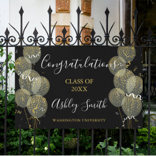 Black & Gold Custom Party Personalised Graduation Banner