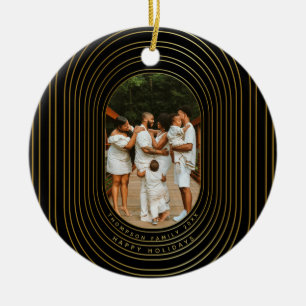 Black Gold Custom Photo Family Christmas Ceramic Ornament