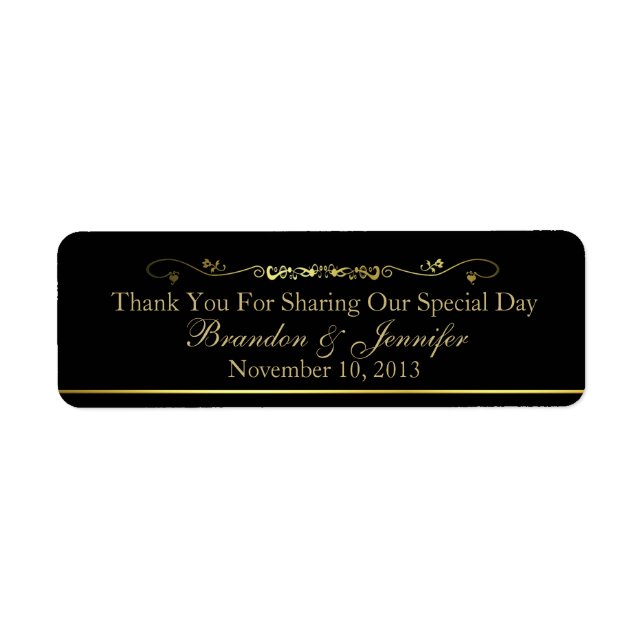 Black & Gold Custom Wedding Favour Labels (Front)