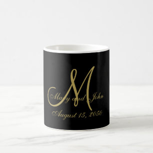 Black Gold Customisable Initial Letter and Names Coffee Mug
