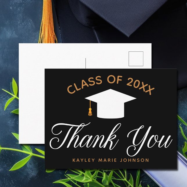 Black Gold Customised Graduation Thank You Postcard (Creator Uploaded)