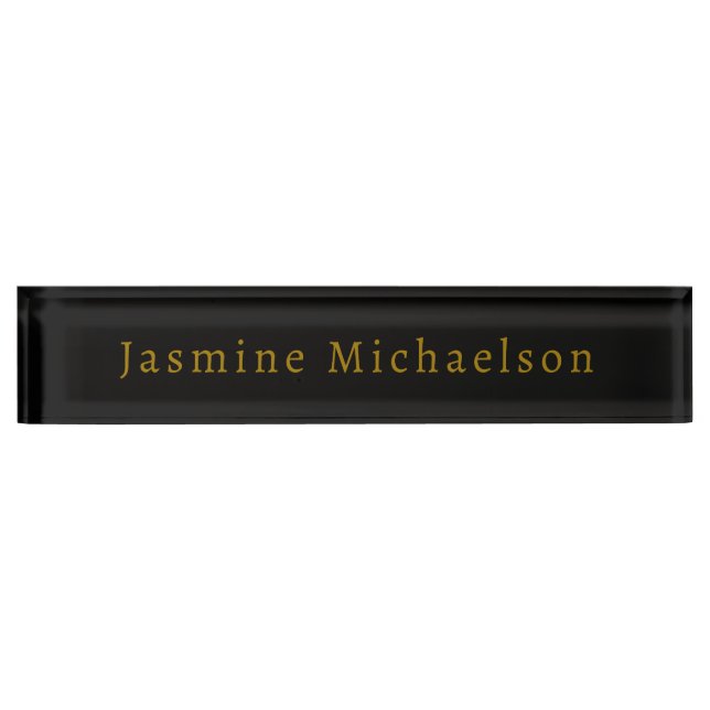 Black & Gold Cute Minimalist Own Name Nameplate (Front)