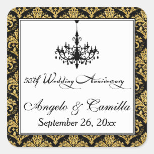 Black, Gold Damask 50th Anniversary Sticker