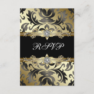 Black Gold Damask All Occasion Party RSVP Card