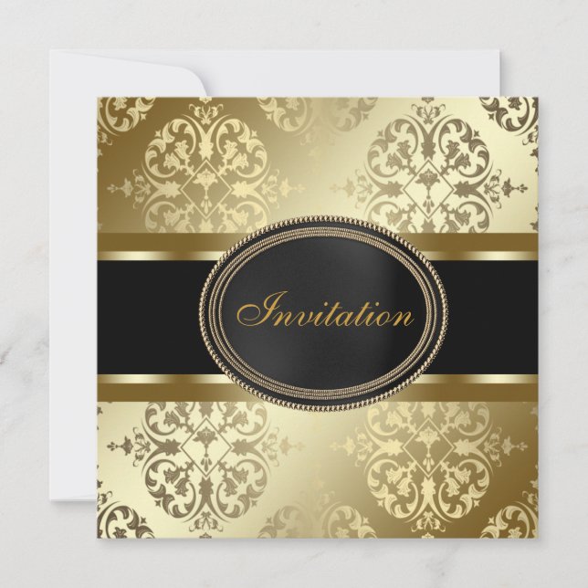 Black Gold Damask All Occasion Party Template (Front)