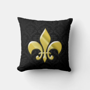 Black/Gold Damask Fleur de Lis Cushion