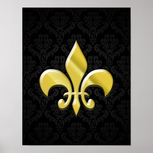 Black/Gold Damask Fleur de Lis Poster (Front)