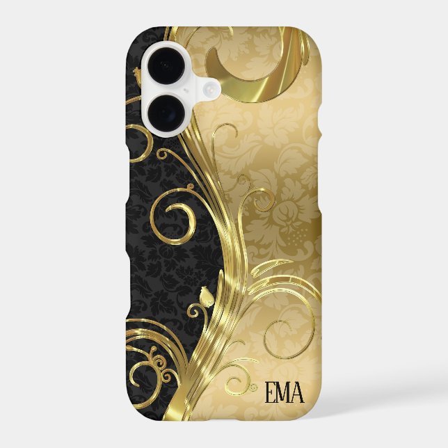Black Gold Damask Gold Swirls (Back)
