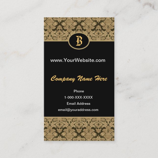 Black Gold Damask Monogram Profile Card (Front)