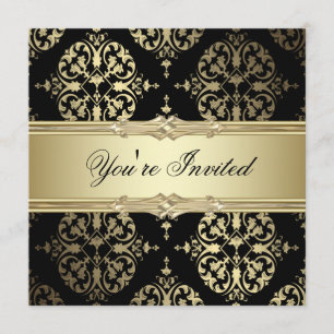 Black Gold Damask Party Invitations