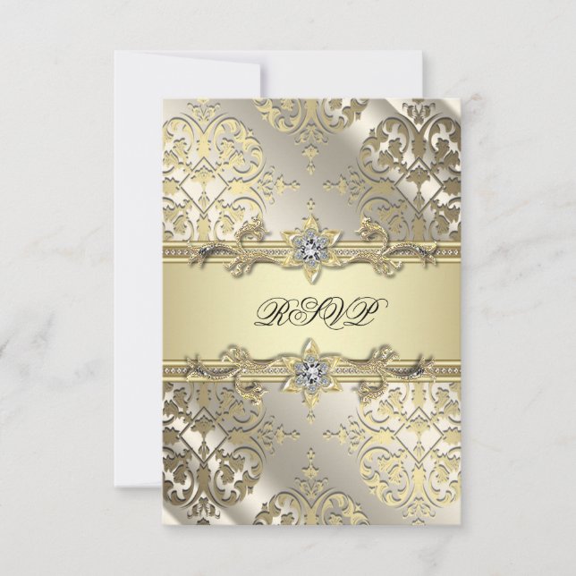Black Gold Damask Party RSVP Card (Front)