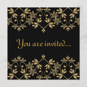 Black gold damask royal Wedding Invitations