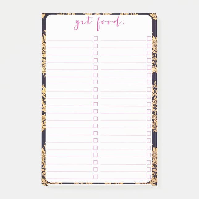 Black & Gold Damask Traditional Contemporary Print Post-it Notes (Front)