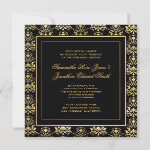 Black & Gold Damask Wedding Invitation