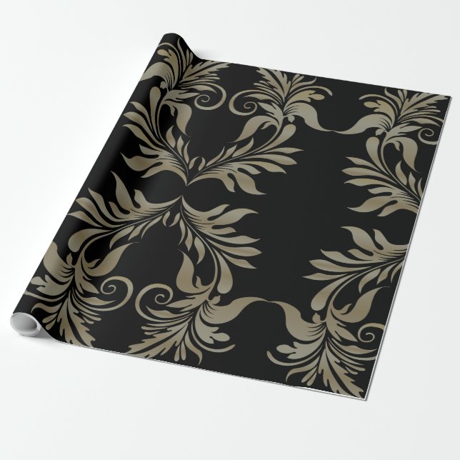 Black gold Damask Wrapping Paper (Unrolled)