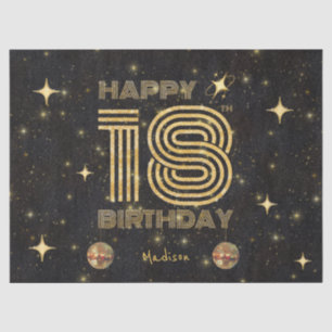 Black Gold Dancing Disco Ball 18th Happy Birthday Tissue Paper