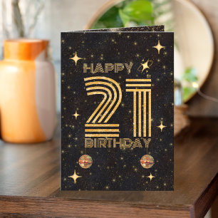 Black Gold Dancing Disco Ball 21st Happy Birthday Card