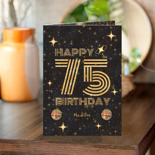 Black Gold Dancing Disco Ball 75th Happy Birthday Card