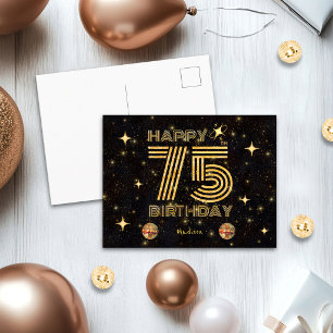 Black Gold Dancing Disco Ball 75th Happy Birthday Postcard