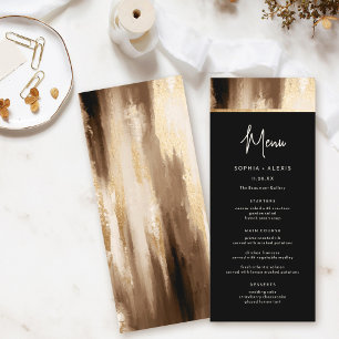 Black & Gold Dark Abstract Watercolor Wedding Menu