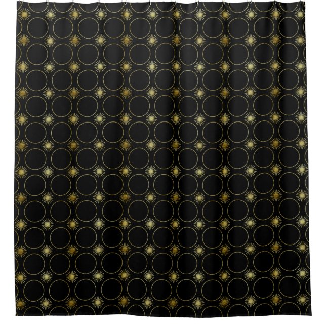 Black Gold Deco Abstract Geometric Pattern Luxury Shower Curtain (Front)