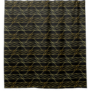 Black Gold Deco Abstract Geometric Pattern Luxury  Shower Curtain