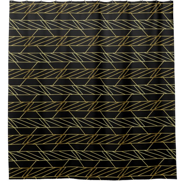 Black Gold Deco Abstract Geometric Pattern Luxury  Shower Curtain (Front)