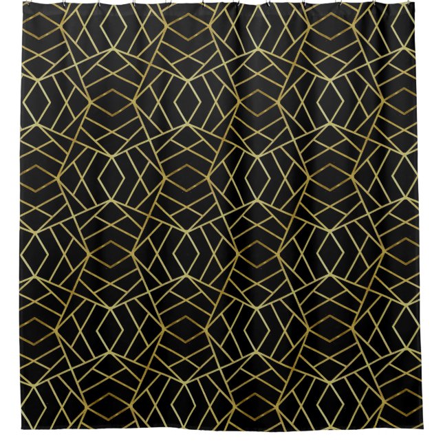 Black Gold Deco Abstract Geometric Pattern Luxury  Shower Curtain (Front)