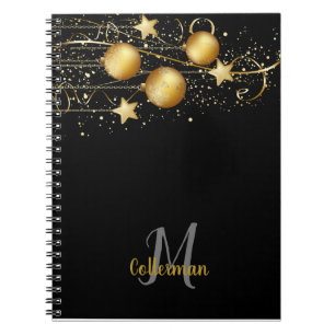 Black & Gold Decoration Ball Monogram Script Name Notebook