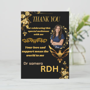 Black & Gold Dental Hygienist Graduation Thank You Card