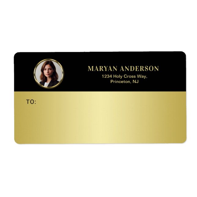 Black & gold design, Logo or Photo in gold circle, (Front)